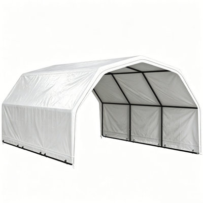 12'x12' White Multi-Purpose Agricultural Shelter - Durable Horse, Livestock & Goat Shelter with Waterproof Tarp