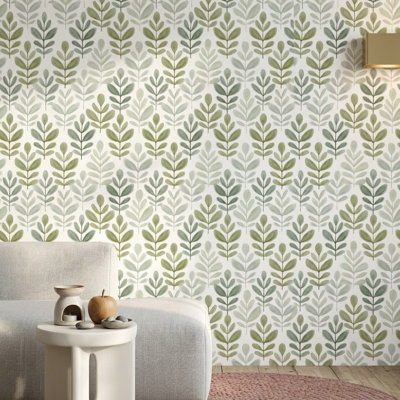 Papier peint blanc avec décoration murale minimaliste botanique