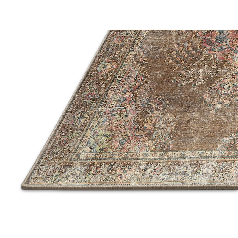 Tapis beige/rouge/brun moyen traditionnel Kaiti, Rectangle 5 pi x 7 pi