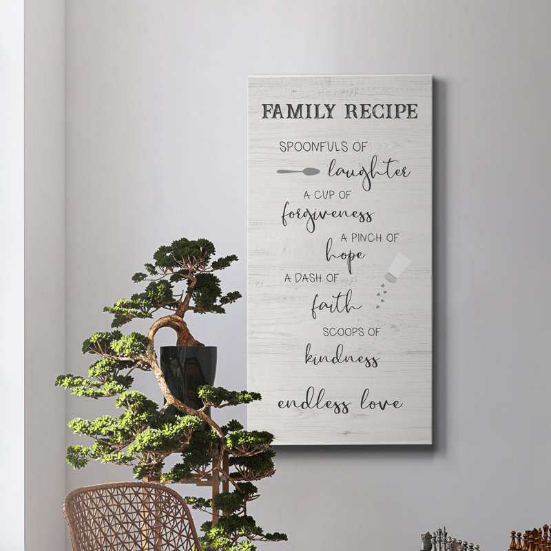 Family Kitchen Recipe - Art textuel sur toile tendue, H 40 po x l 20 po x P 1,5 po