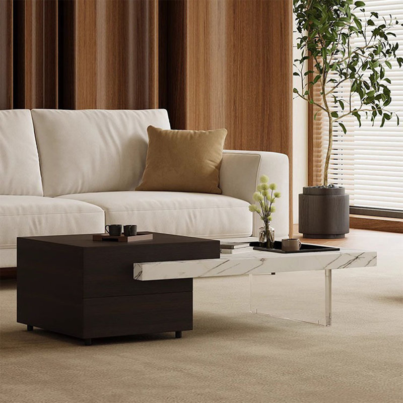 With Wood Storage Cabinet Retractable Square & Rectangular Coffee Table