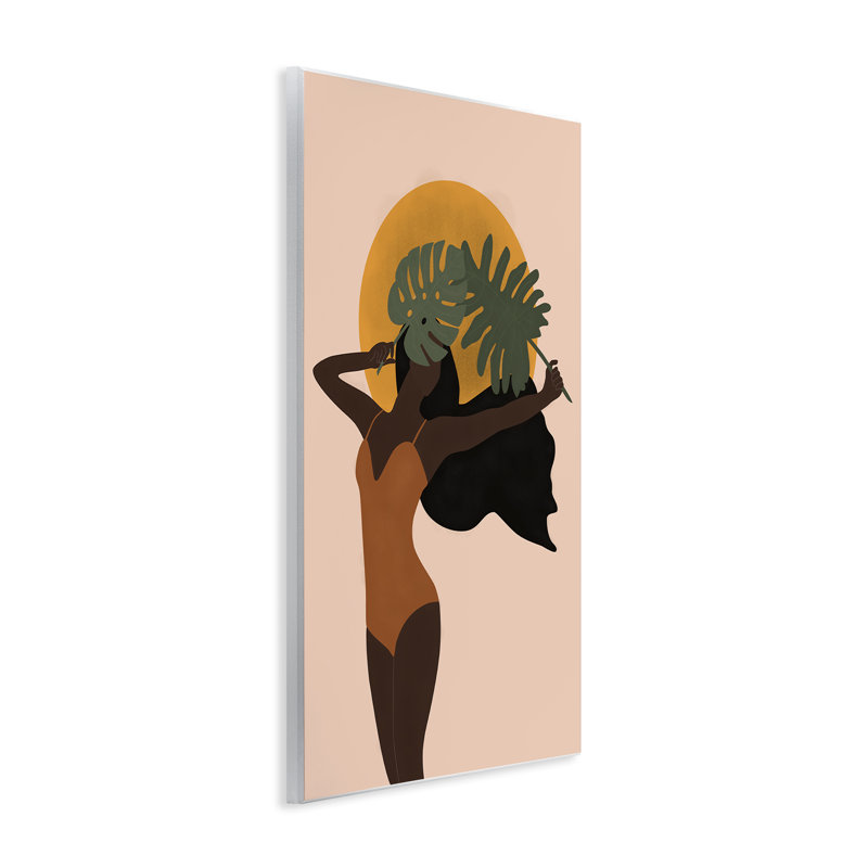 Femme avec des feuilles exotiques, plaque murale, design par JJ Design House LLC, H 15 po x l 10 po
