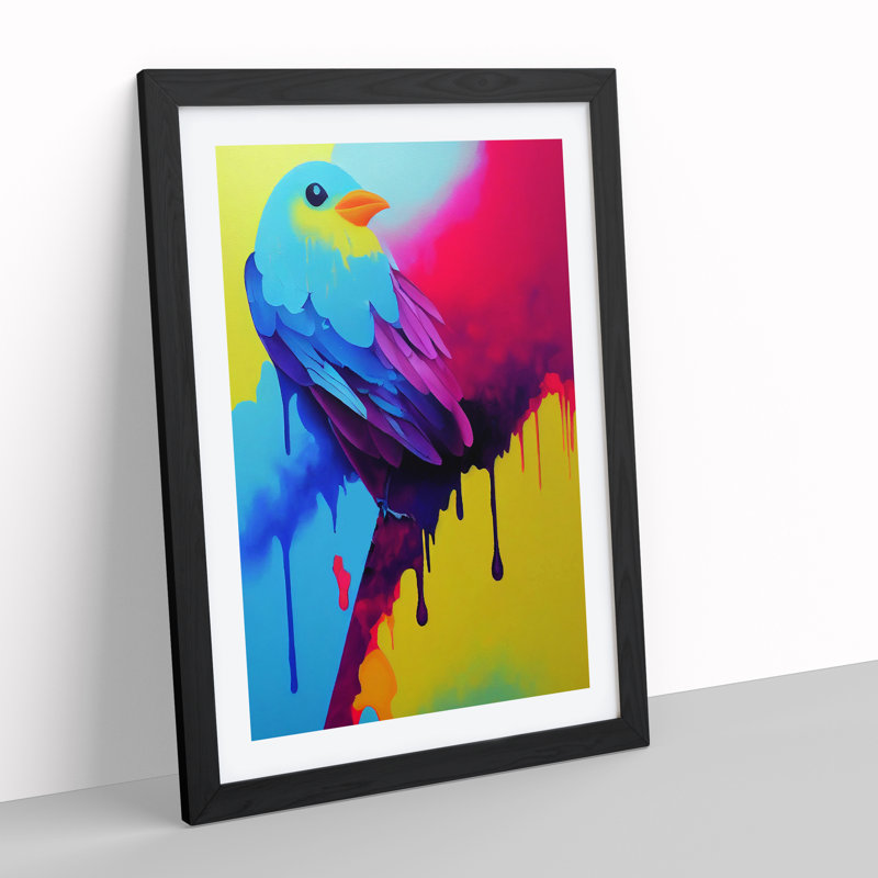 Bird Paint Drips No.3 - Print, White, Black Framed, 66cm H x 48cm W x 2cm D