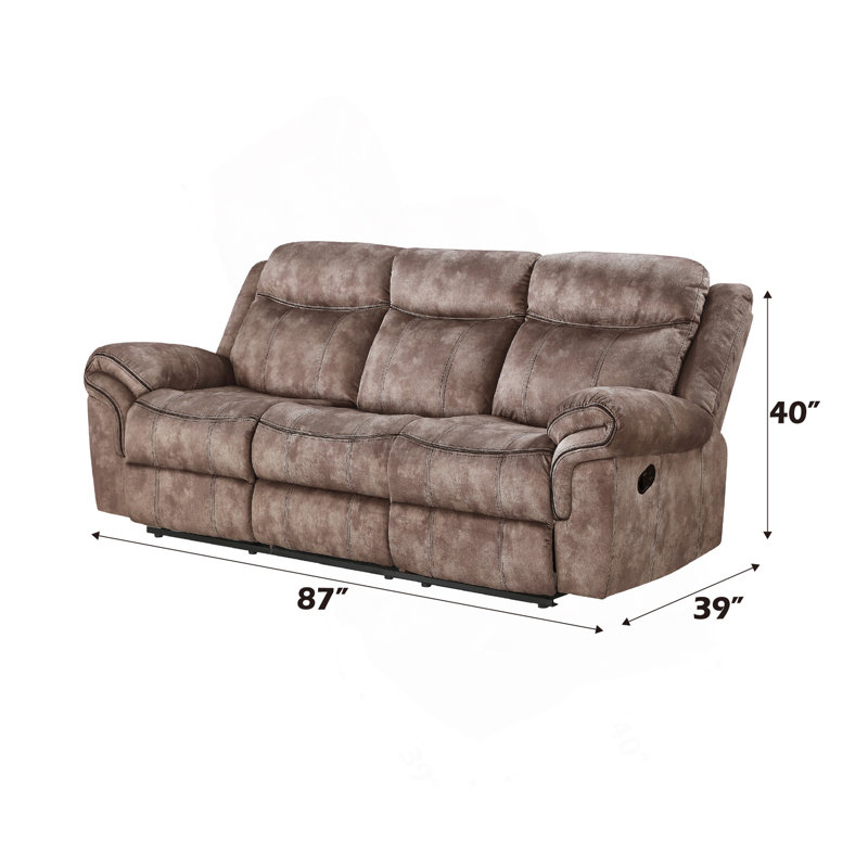 Zubaida Two Tone Chocolate Velvet Recliner Sofa W/USB Port & Drop Down Table