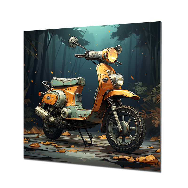 «Orange Scotter On The Streets», art mural en métal Scooter, H 36 po x l 36 po