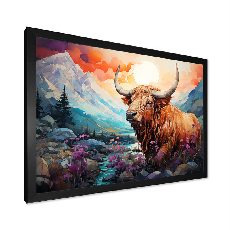 Yak Pastel Wilderness Territory sur toile, Cadre simple noir, H 12 po x l 20 po x P 1 po