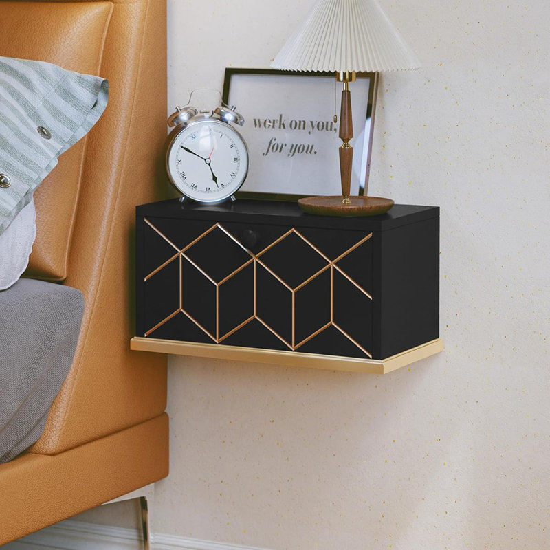 Table de chevet flottante, table de chevet murale avec porte amovible, tablettes flottantes pour le mur, la chambre à coucher, la salle de bain, noir