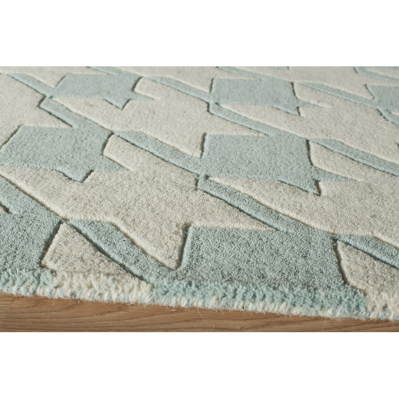 Tapis bleu clair en laine touffeté à la main Wehmeyer, Rectangle 3 pi 6 po x 5 pi 6 po