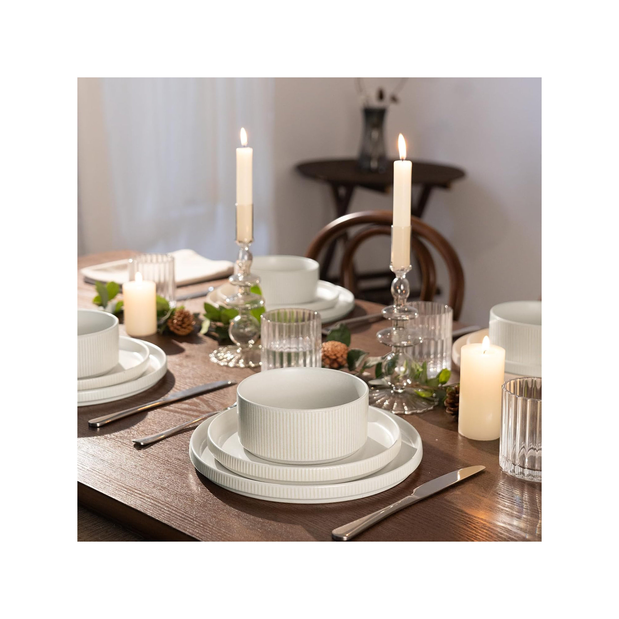 Stoneware Dinnerware Set, Service for 4, Matte White