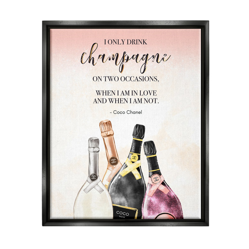 «Champagne and Love Quote» par Ziwei Li, H 21 po x l 17 po x P 1,7 po, Cadre flottant noir de jais