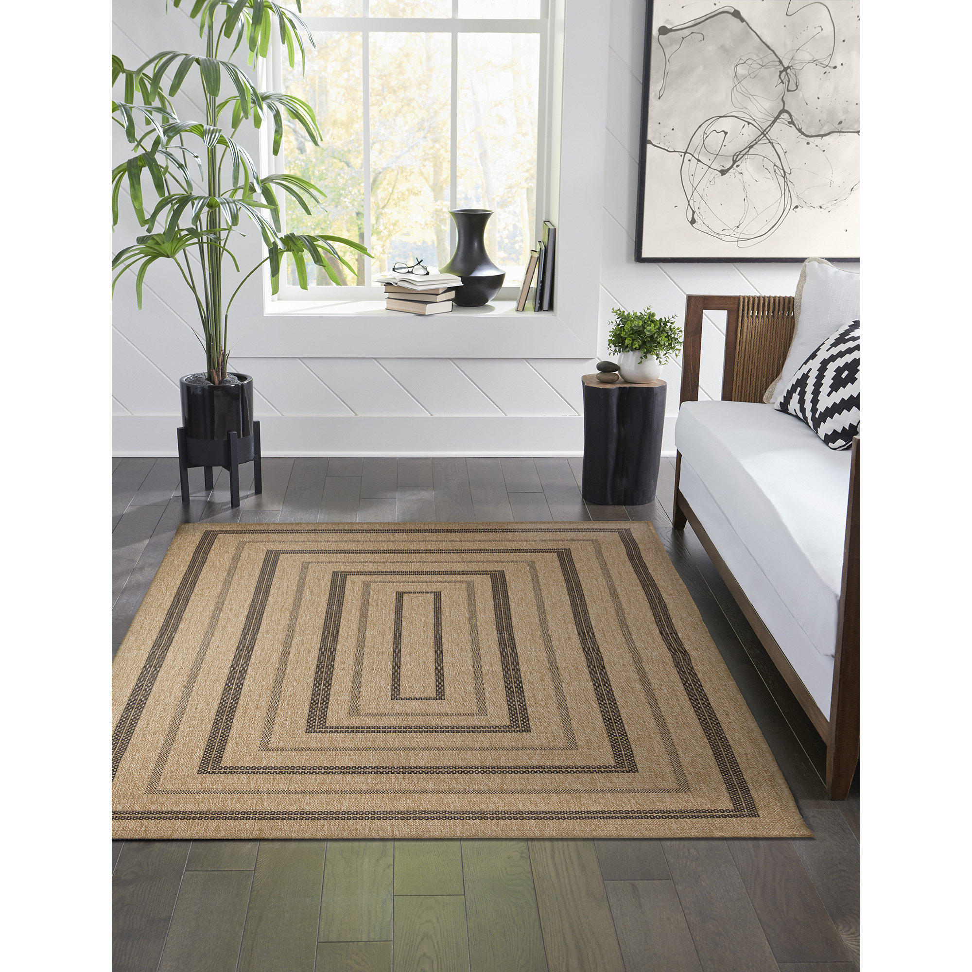 Latitude RunĀ® Sahara Multi Border Indoor/Outdoor Rug Natural & Reviews ...