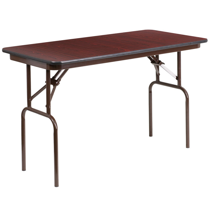 Wofford 24" x 48" Rectangular Mahogany Melamine Laminate Folding Banquet Table, 30" H x 48" L x 24" W