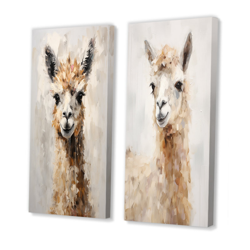 Minimalisme Alpaca Grunge - ensemble de 2 reproductions d'art mural Alpacas, H 28 po x l 25 po, Toile tendue