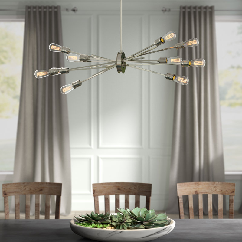 Lustre linéaire moderne Spoutnik 10 lumières Nebraska, Chrome Bruni