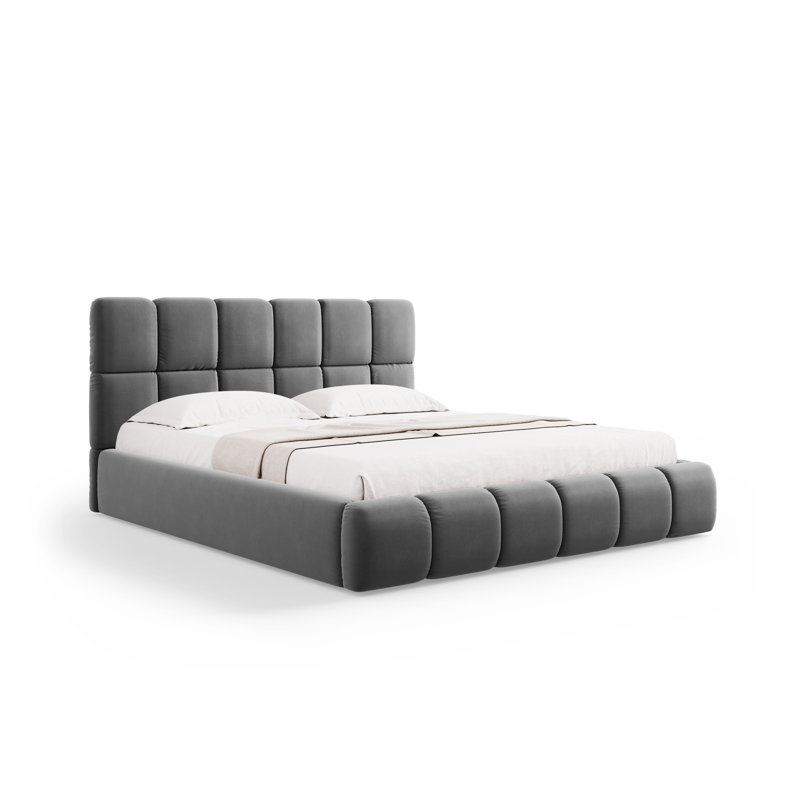 Nehimiah Upholstered Bed, European Double (140 x 200 cm), Grey