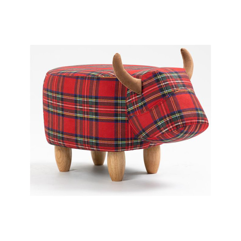 Zara the red tartan cow animal footstool with wooden legs