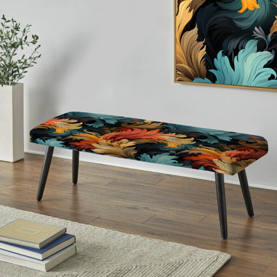 Painterly Damask Colorful Leaves - Banc rembourré abstrait noir