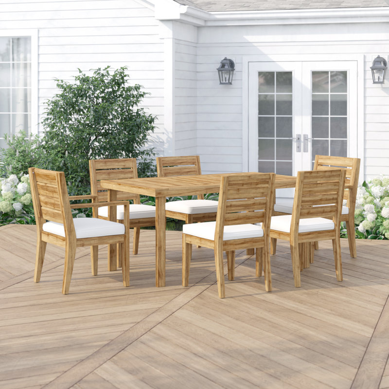 Ensemble repas 7 pièces avec coussins Ajoloko, Structure naturelle / coussin beige