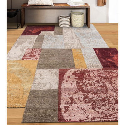 Tapis beige et rouge noué à la main de haute qualité