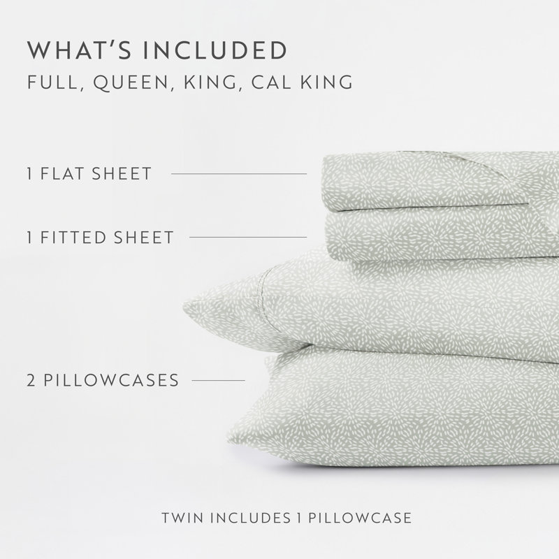 4 Piece Delicate Details Pattern Sheet Set, Queen Sheet Set with 2 Standard Pillowcase, Modern Circles Green Mist Floral
