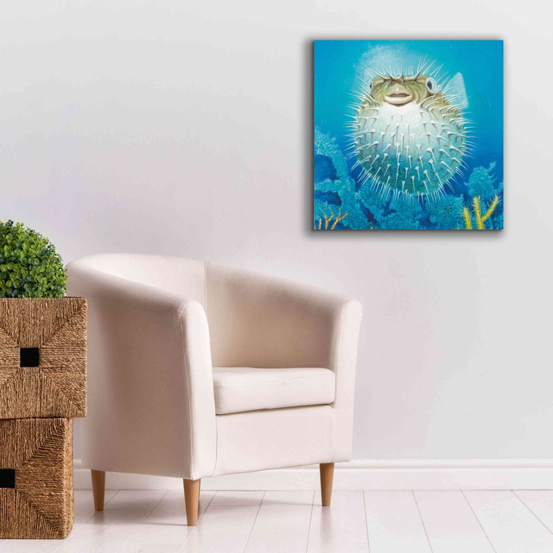 «Puffer Fish» par Durwood Coffey, art mural sur toile, H 26 po x l 26 po x P 1,5 po