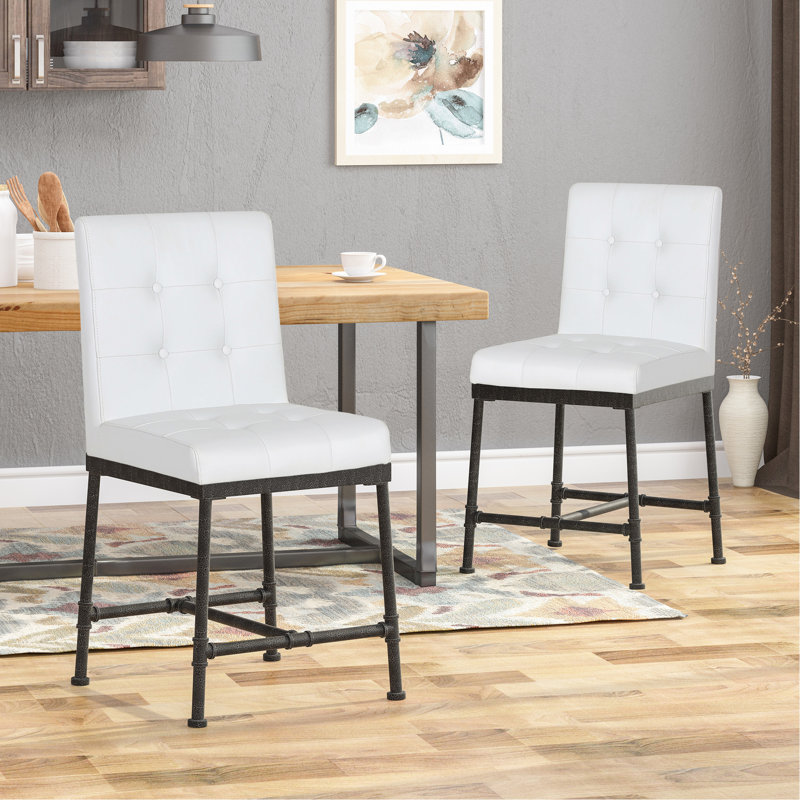 Tabouret de comptoir industriel moderne blanc à 2 boutons l 20,41 po x P 23 po H 38,8 po