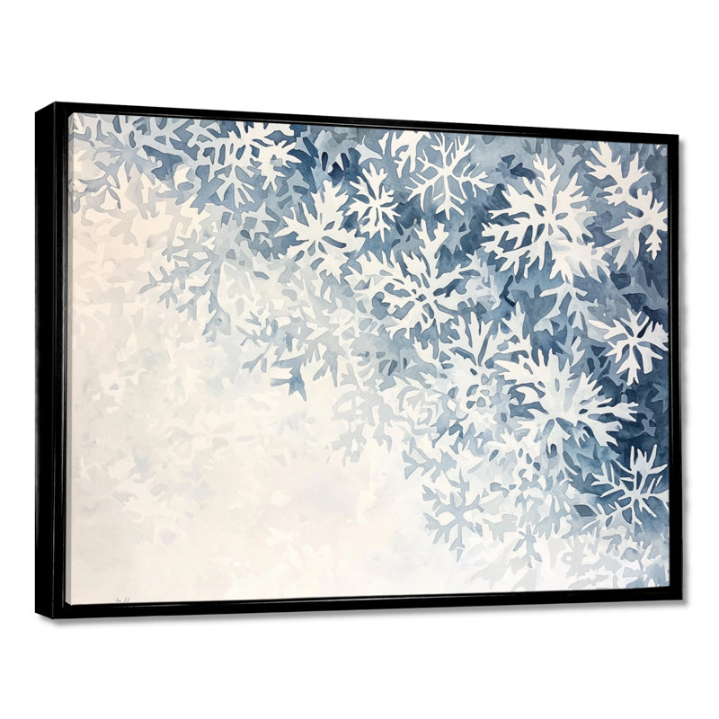 «Snowflakes Dancing In Winter II», impression d'art mural paysage d'hiver, H 16 po x l 32 po, Noir