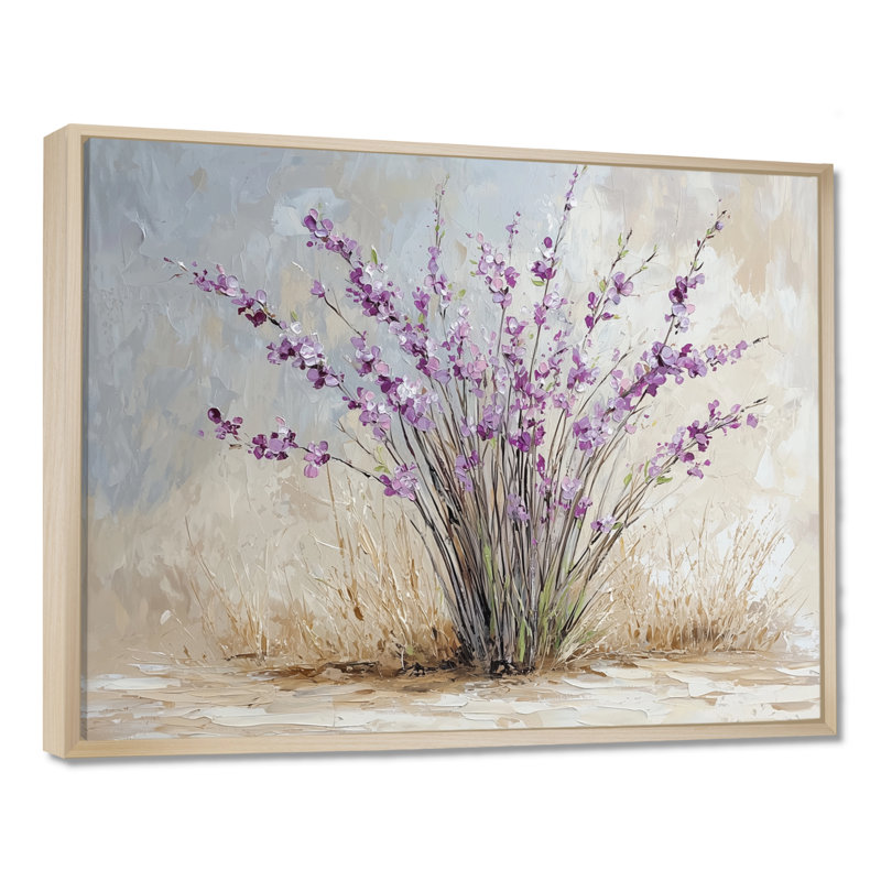 Bouquet de lavande minimaliste - art mural lavande, H 16 po x l 32 po, Cadre flottant, Blanc