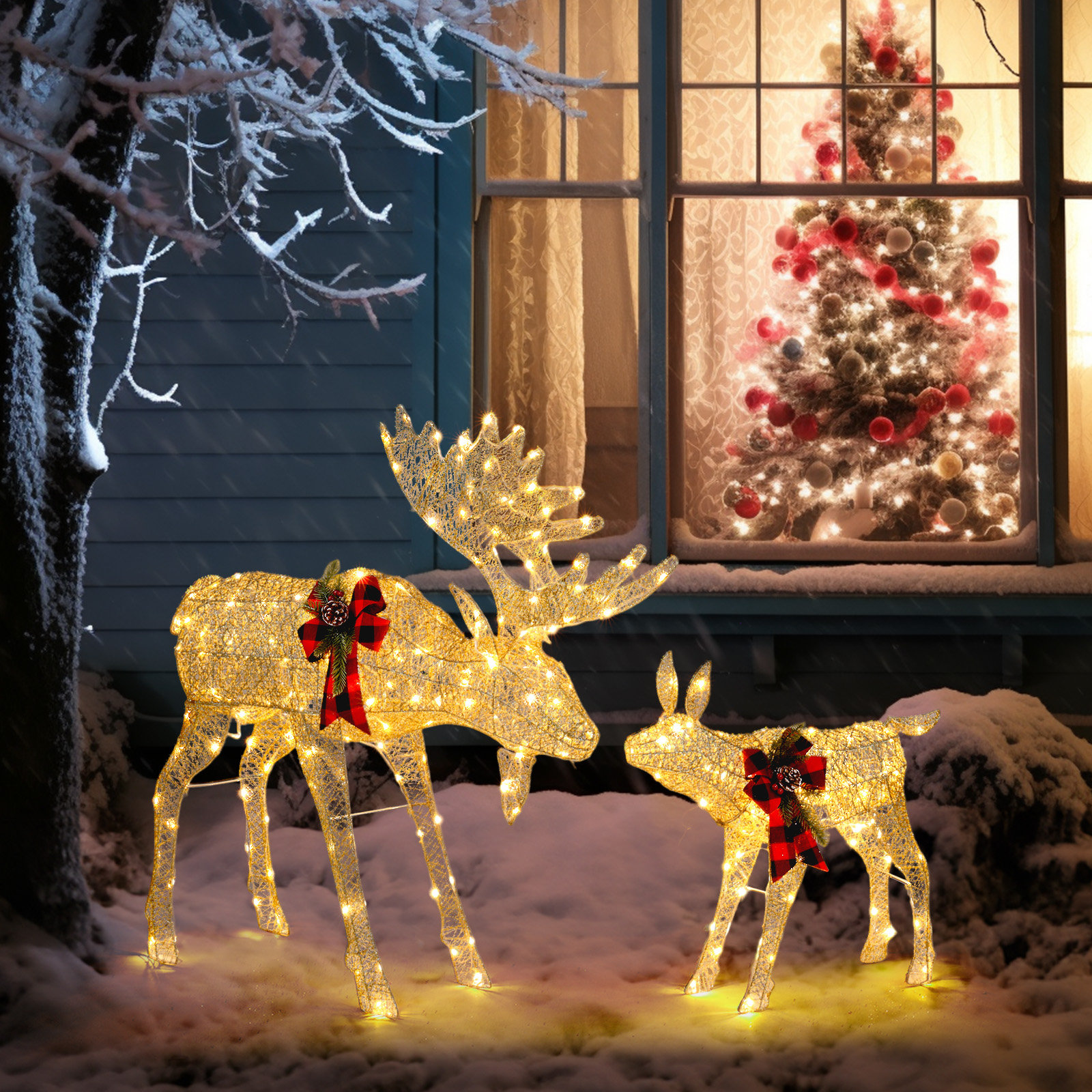 Jalyrica Lighted Moose Family Set, Gold