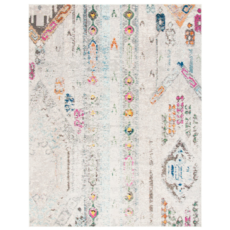 Felty Ikat Gray/Blue Area Rug, Rectangle 8' x 10'