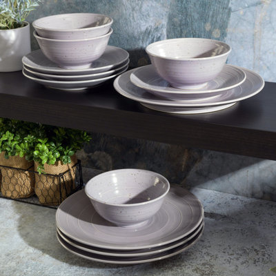 Gibson Elite Ramapo 12 Piece Solid Color Speckled Dinnerware Set - Purple