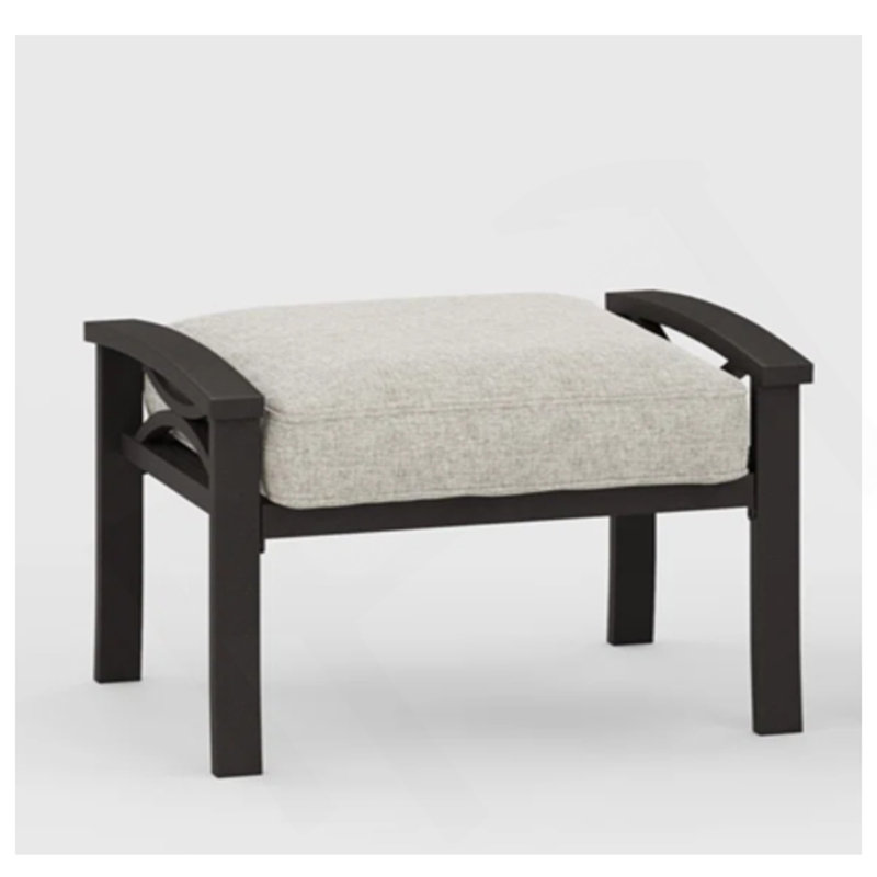Set Of 2 All-Weather 26” Width Metal Ottomans, Black Frame With Cushions, Khaki