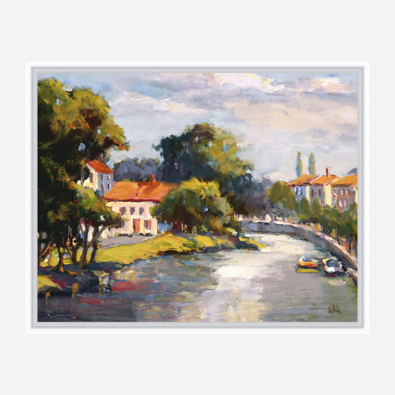 French Village With Canal By John Beard - Gallery Wrapped Canvas Print Print by John Beard, 30" H x 40" D x 1.75" D