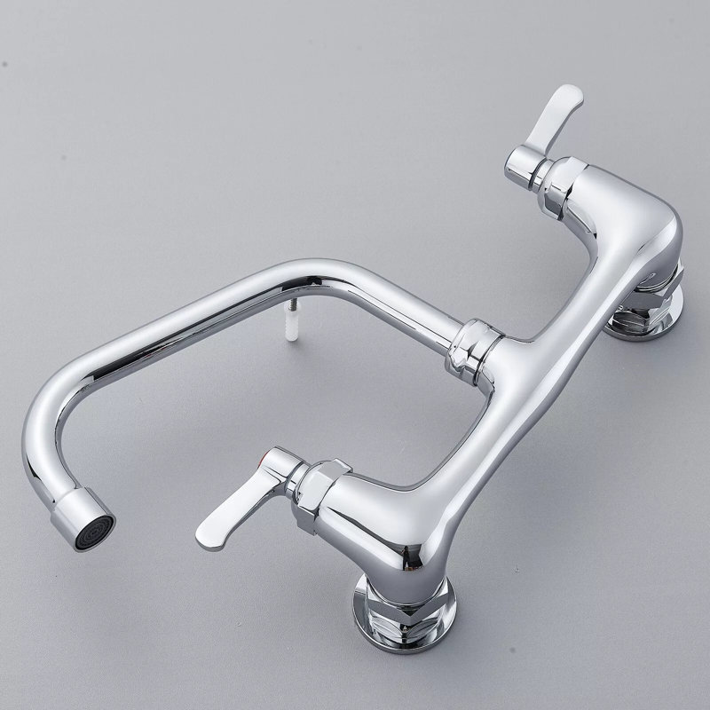 Double-Handle 2-Hole Wall-Mount Bridge Kitchen Faucet