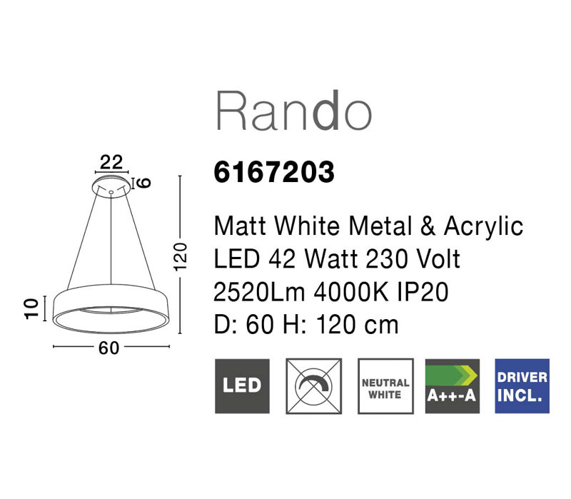 Rando 1 - Light LED Drum Pendant, White