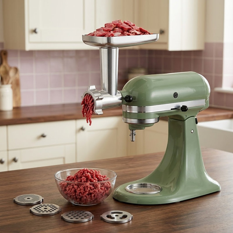 Ensemble de hachoirs à viande 2 en 1 compatible avec les batteurs sur socle KitchenAid, 4 plaques à hacher et 3 tubes à saucisse