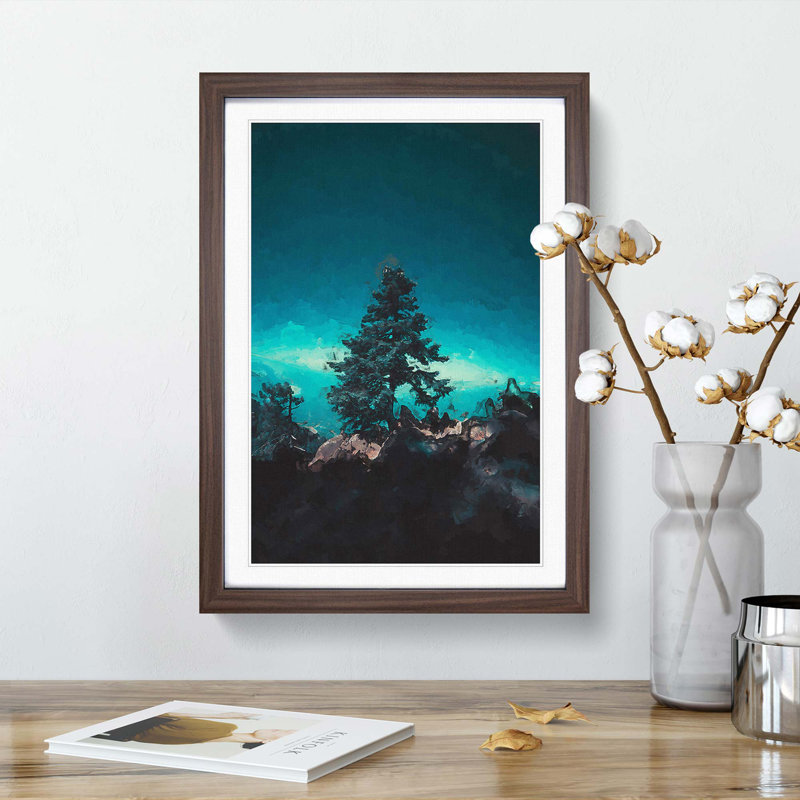 Tree on a Mountain Top in Abstract - Framed Print, Walnut, 60cm H x 40cm W x 2cm D
