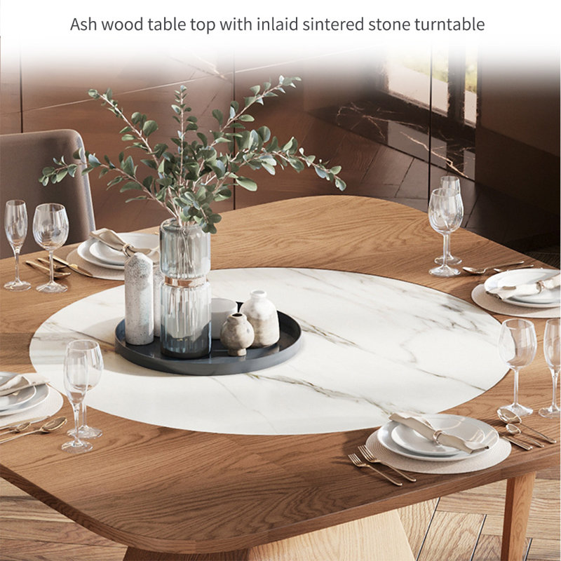 Modern Rotatable Square Wooden Dining Table Sets, 29.5"H x 53.1"L x 53.1"W