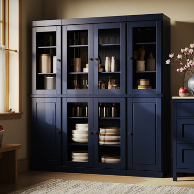 Jango 100% Solid Wood 65" Pantry Cabinet with Clear Glass, Solid Doors and Adjustable Shelves