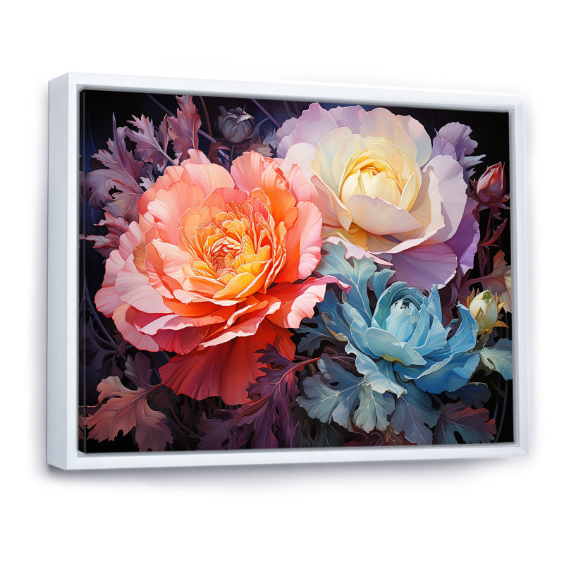 «Peony Petals Elegance I», reproduction sur toile, H 34 po x l 44 po x P 1,5 po, Cadre flottant blanc