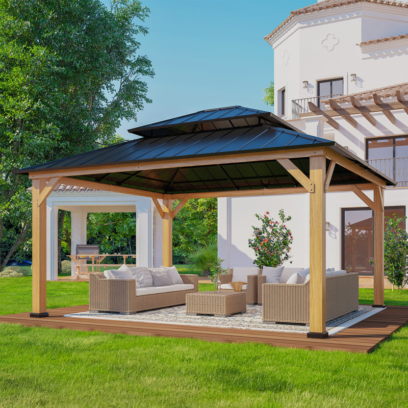 13x15 Cedar and Black Steel Double Roof Gazebo