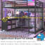 Lit mezzanine double en métal de taille compacte avec bureau en L, garde-robe, charge USB et tablettes de rangement - noir-1631138412