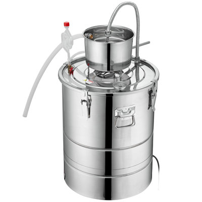 VEVOR Alcohol Still, 30L Water Alcohol Distiller, Home Distillery Kit Include Stainless Steel Tube & Pump & One-Way Exhaust Valve & Thermometer (30-120℃ ) For DIY Whisky Wine Brandy, Silver