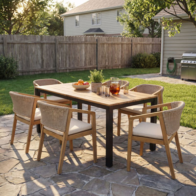 Ensemble repas d'extérieur 7 pièces avec table et 6 chaises en corde