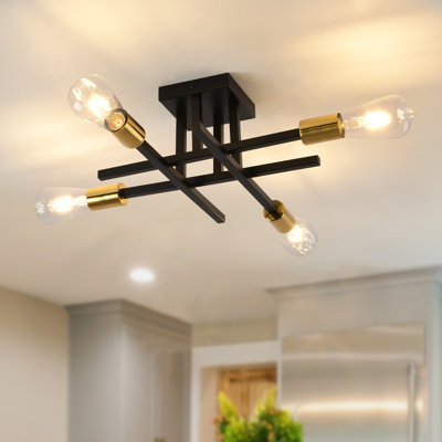 Doraelia 4-Light 18.11'' Dimmable Sputnik Modern Linear Chandelier Semi Flush Mount Ceiling Fixture