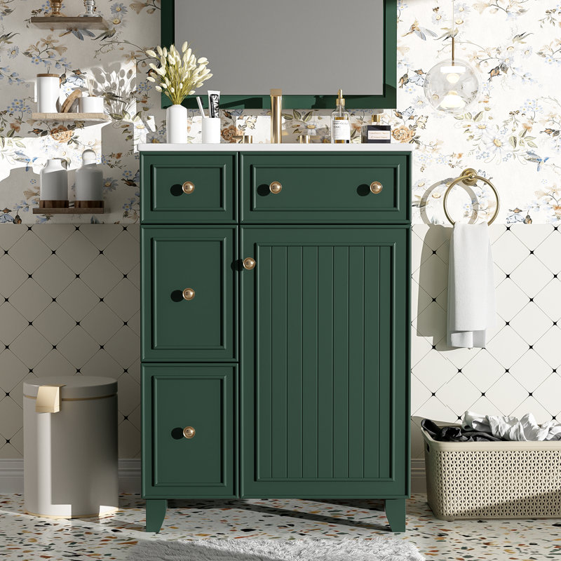 Ensemble de meuble-lavabo simple 24 po Norreen, Doré, Vert givré