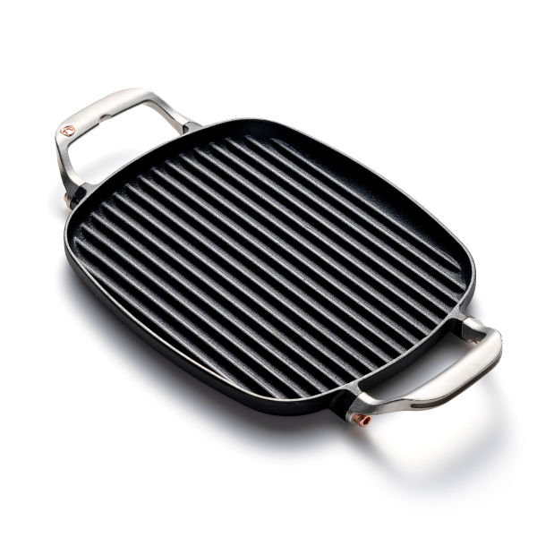 Square Black Cast Iron Grill Pan with Ridges