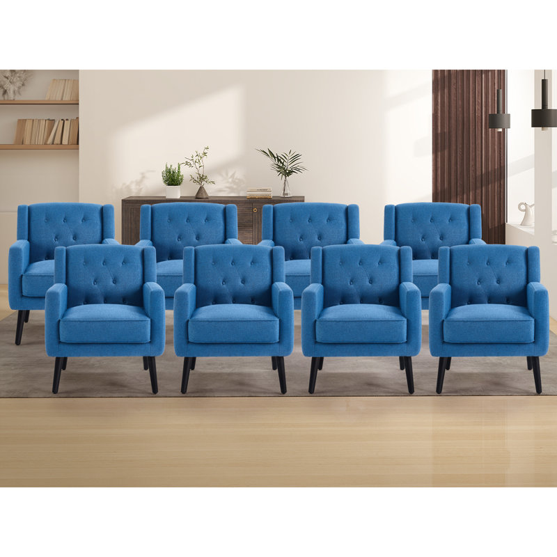 29" Wide Transitional Upholstered Tufted Armchair With Solid Wood Legs, Blue