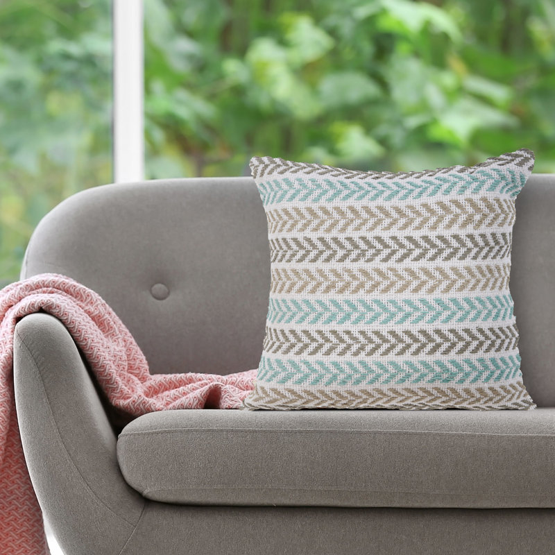 Hand-Woven Chevron Cotton Throw Pillow Set, Turquoise, Polyester/Polyfill