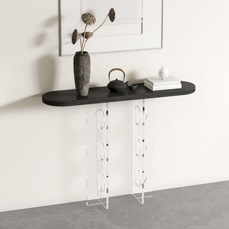Console moderne en bois massif acrylique, H 31,5 po x l 39,37 po x P 11,81 po, Noir, Clair